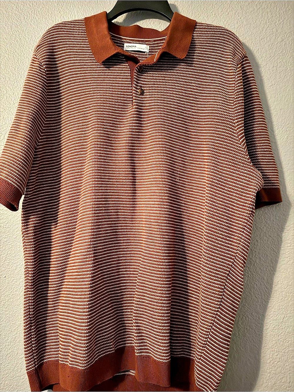 Sonoma Striped Polo Shirt in Brown & White XL NWT